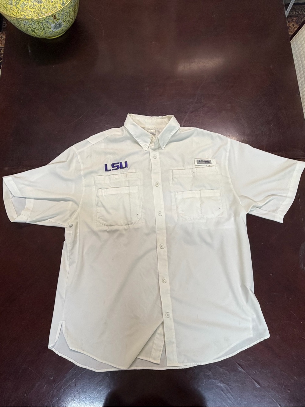 LSU Men's Short-Sleeve Performance Fishing Shirt - White